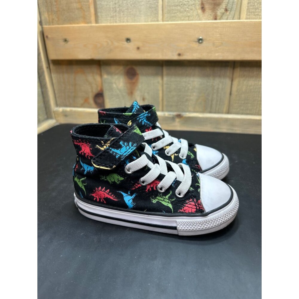 Converse All-Star Infant Size 7 High Top Shoes Dinosaur Print Hook & Loop Strap